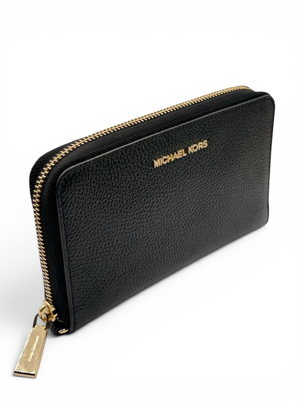 Michael Kors Black Zip Around Pebbled Clutch Leather Wallet Organizer